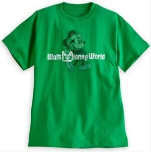 DISNEYLAND Walt Disney World Mickey Santa Hat Tee T-shirt Green Women's Small S